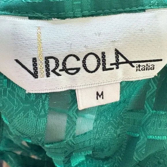 Virgola Italia Shirt Medium Green ShortSleeve Button Up Geometric Collared Retro - Picture 8 of 9